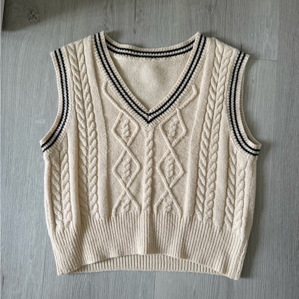 Cream Cable Knit V-Neck Sweater Vest